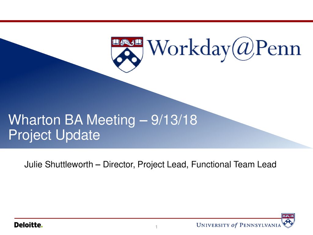 Wharton BA Meeting – 9/13/18 Project Update Project Update