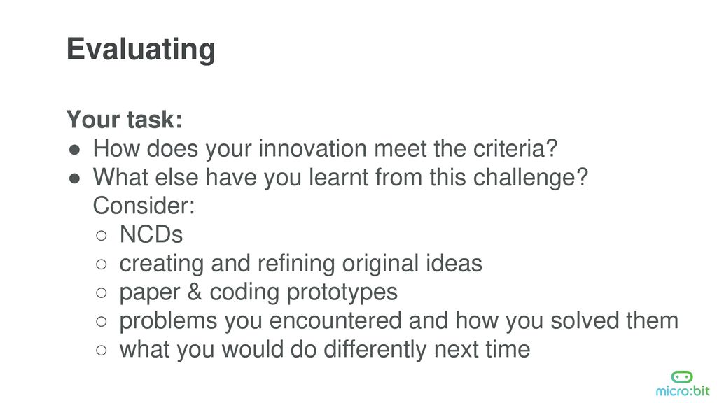 Evaluating Your task: How does your innovation meet the criteria