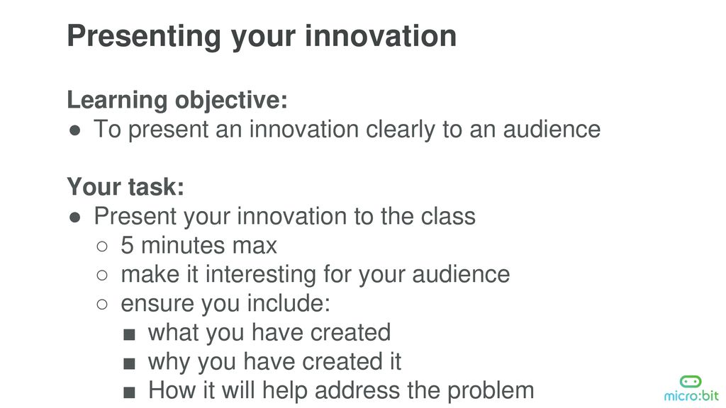 Presenting your innovation