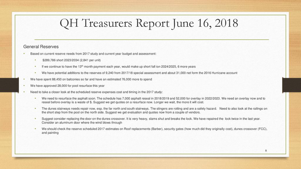 QH Treasurers Report June 16, 2018