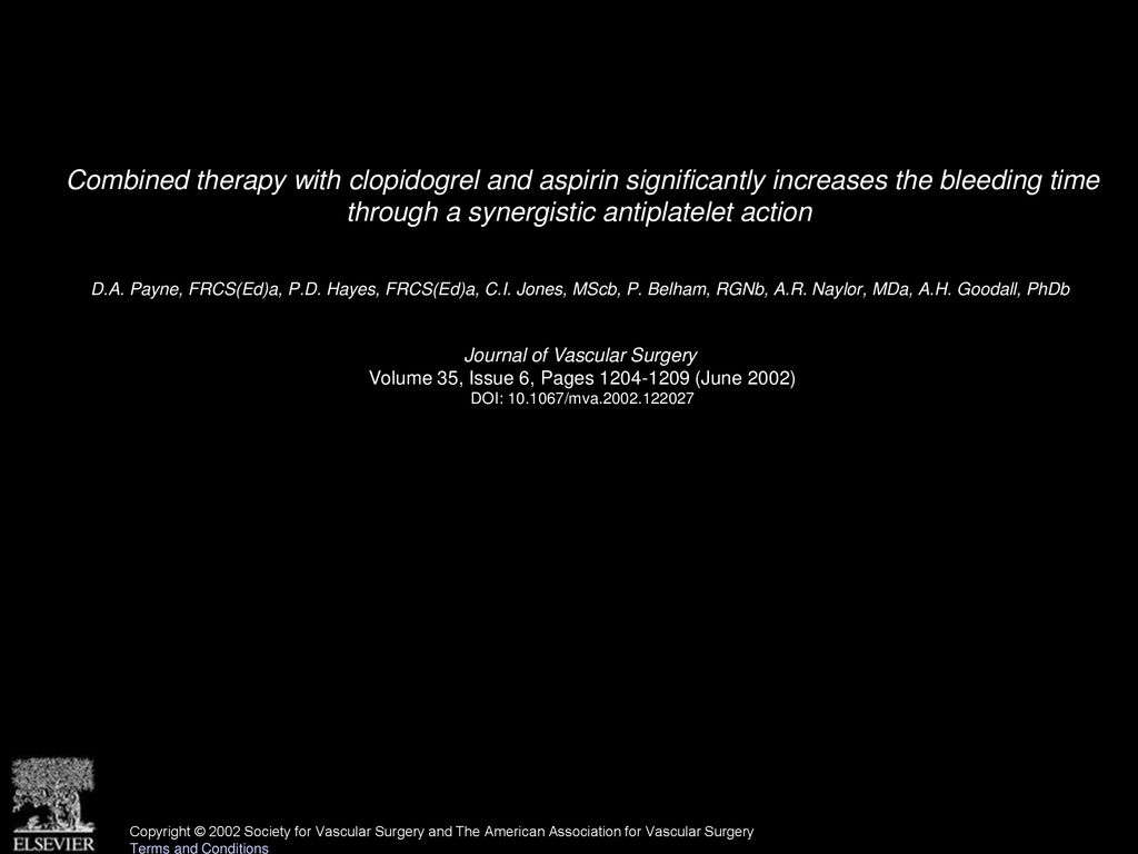 Combined therapy with clopidogrel and aspirin significantly increases the bleeding time through a synergistic antiplatelet action