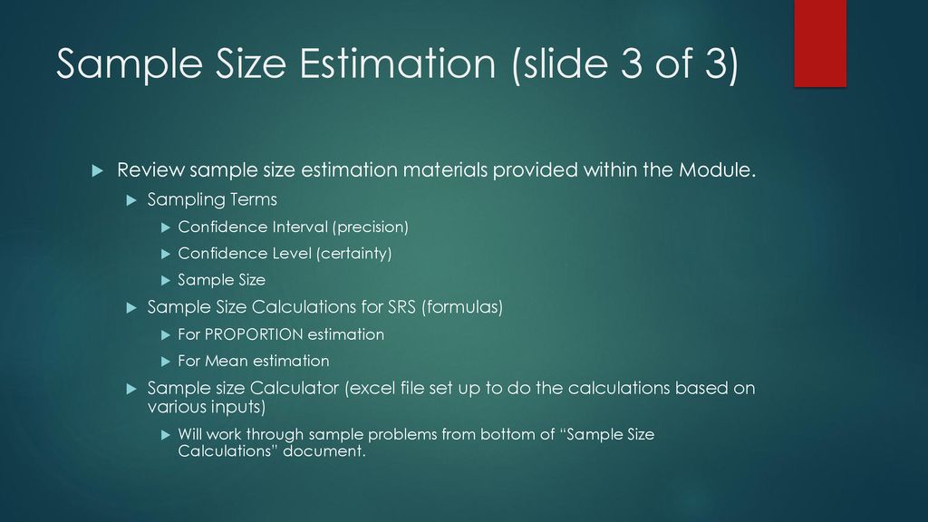 Sampling and Sample Size Calculations - ppt download