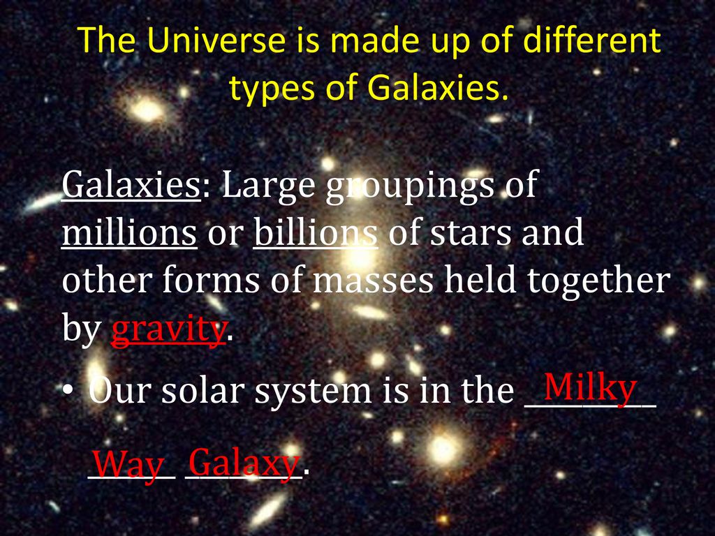 The Universe is made up of different types of Galaxies.