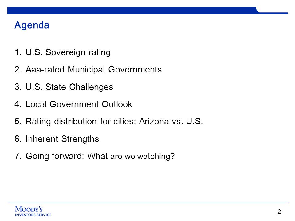 Agenda U.S. Sovereign rating Aaa-rated Municipal Governments