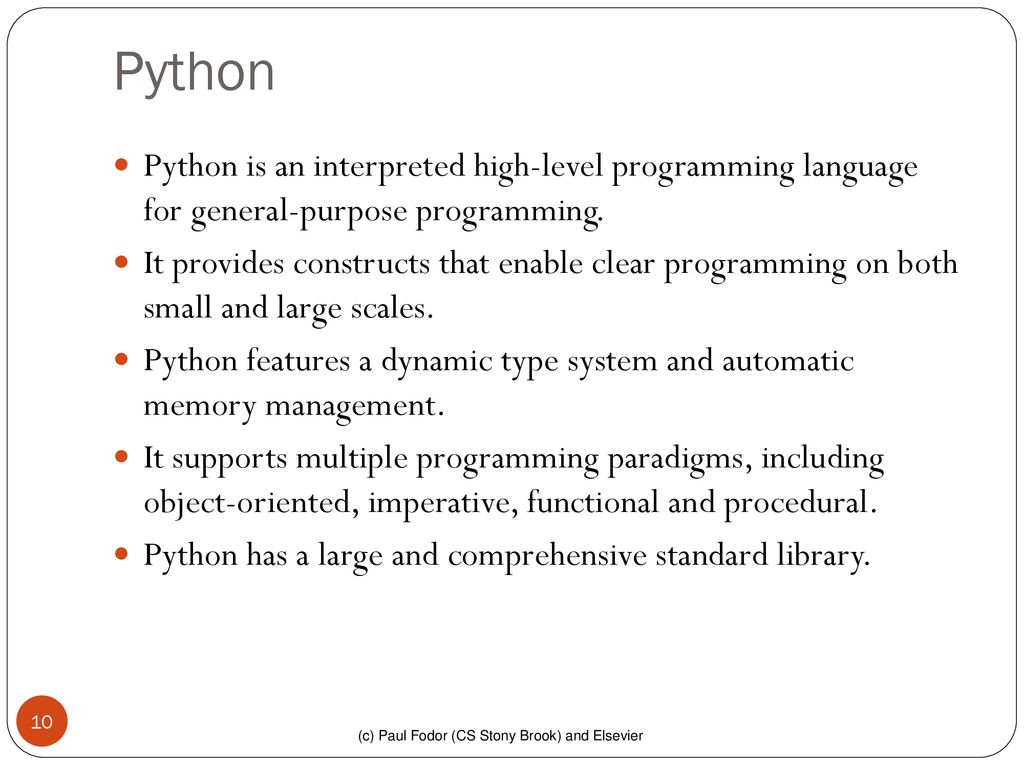 Python Python is an interpreted high-level programming language for general-purpose programming.