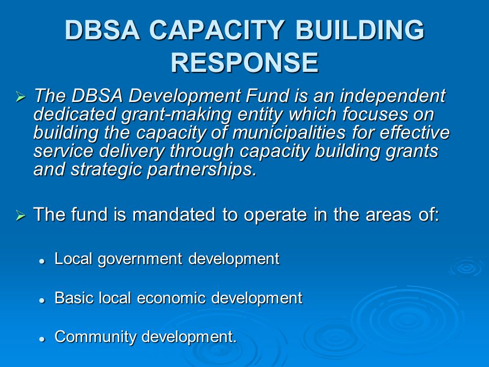 DBSA CAPACITY BUILDING RESPONSE