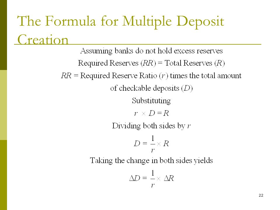 The Formula for Multiple Deposit Creation