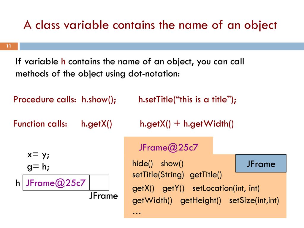 A class variable contains the name of an object