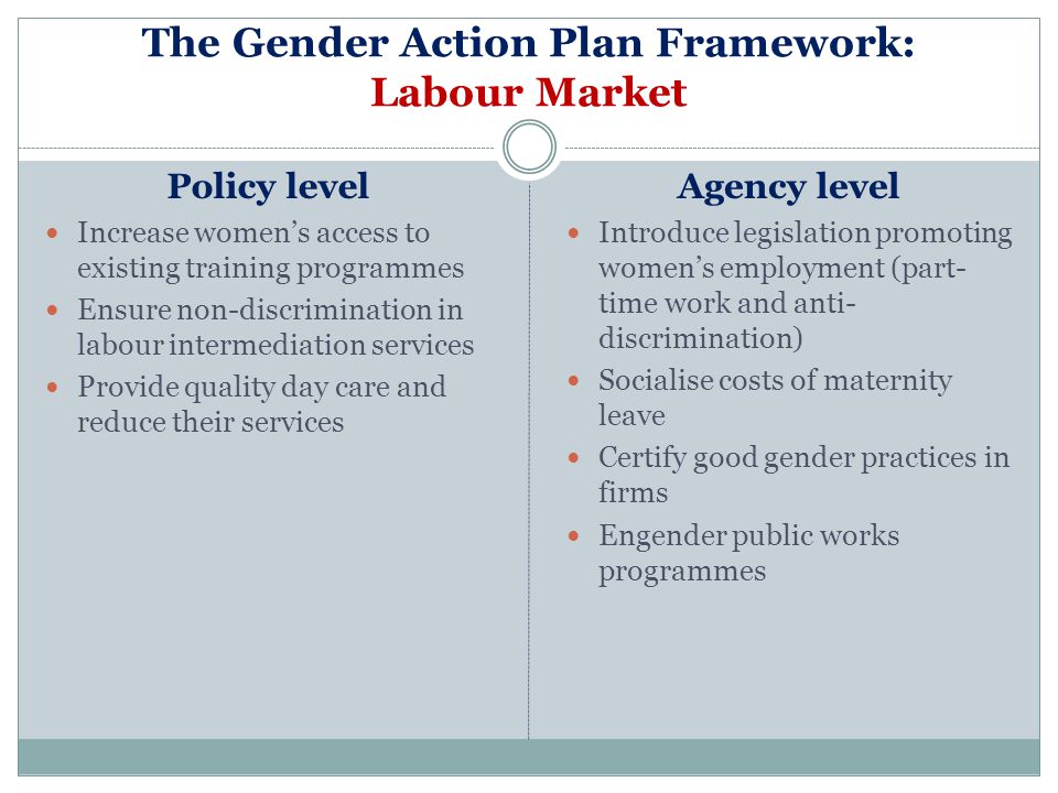 The Gender Action Plan Framework: Labour Market