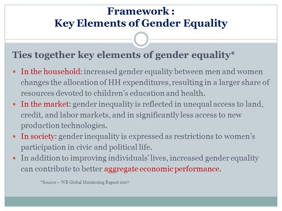 Framework : Key Elements of Gender Equality