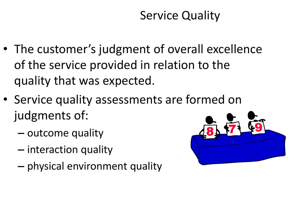 Service quality assessments are formed on judgments of: