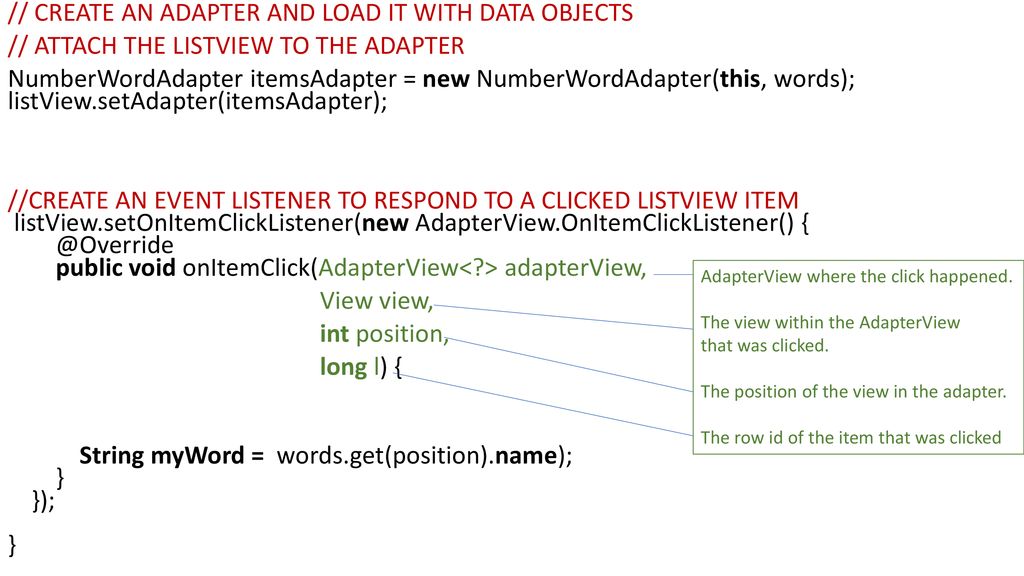 Android Topics Custom Arrayadapters Creating An Event Listener