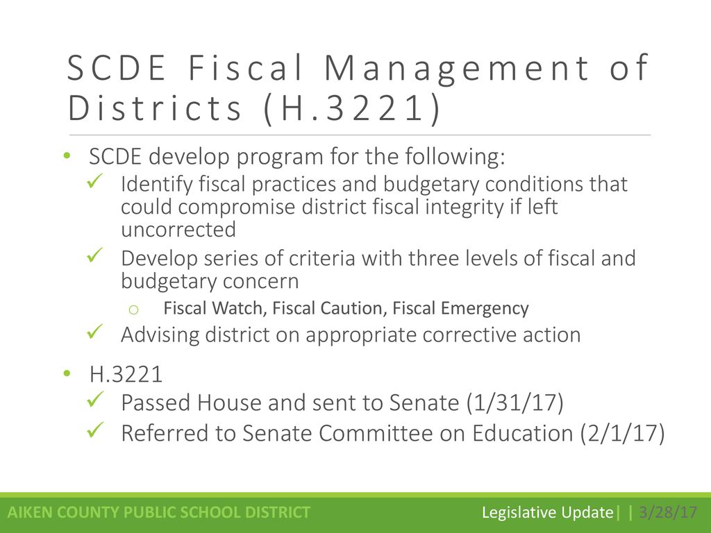 SCDE Fiscal Management of Districts (H.3221)