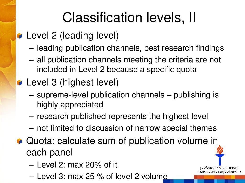 Classification levels, II