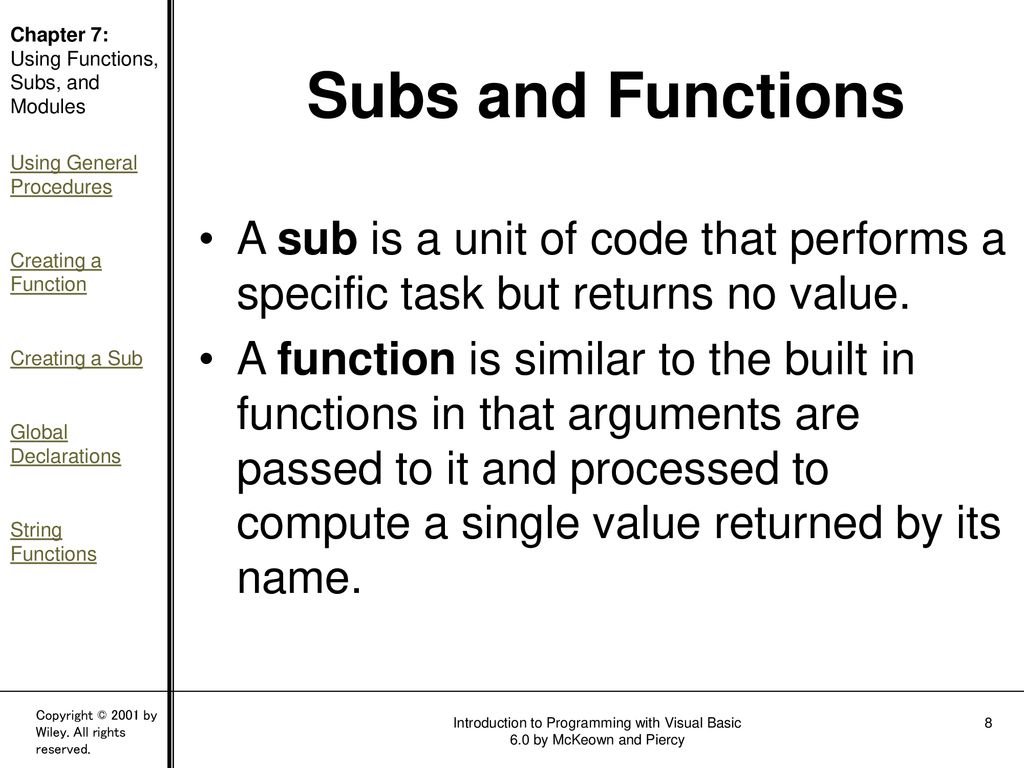 Chapter 7: Using Functions, Subs, and Modules - ppt download