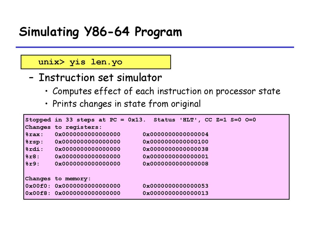 Simulating Y86-64 Program Instruction set simulator