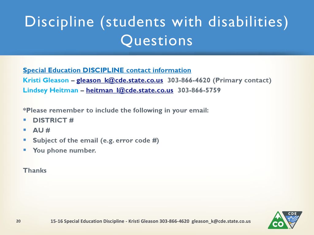 Discipline (students with disabilities) Questions