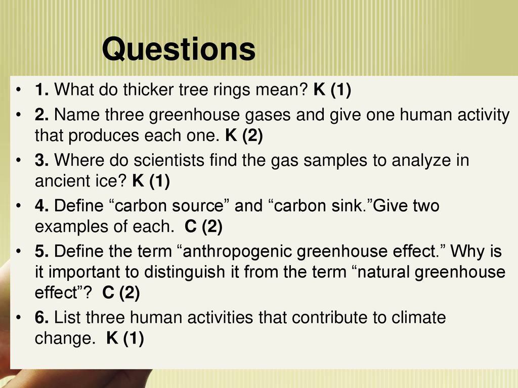 Questions 1. What do thicker tree rings mean K (1)
