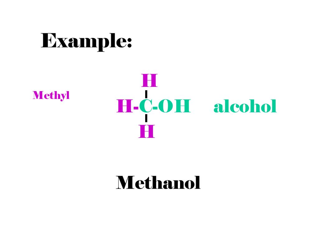 Example: H H-C-OH alcohol Methanol Methyl