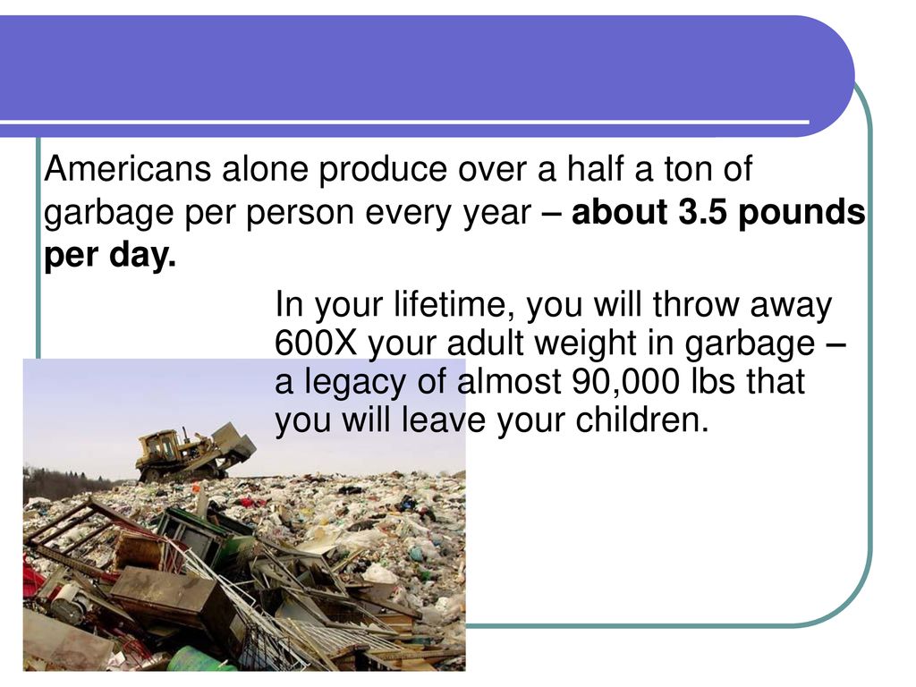 Americans alone produce over a half a ton of garbage per person every year – about 3.5 pounds per day.