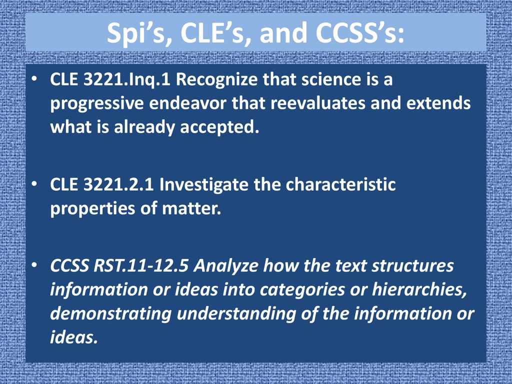 Spi’s, CLE’s, and CCSS’s: