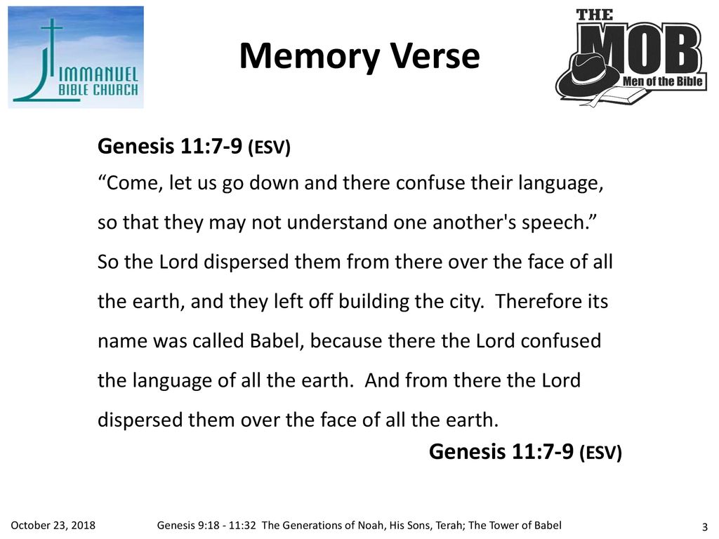 Memory Verse Genesis 11:7-9 (ESV)