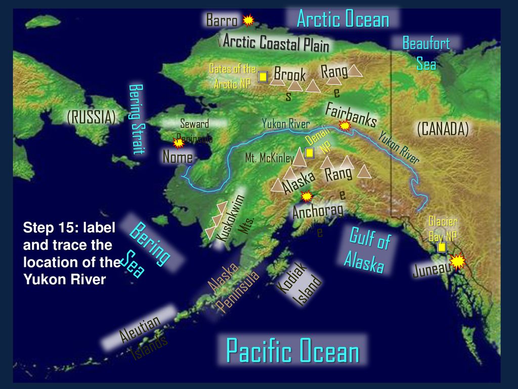 Alaska The Great Land Map Postcard Bering Beaufort Sea Anchorage Juneau Nome 