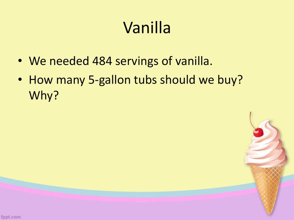 Vanilla We needed 484 servings of vanilla.