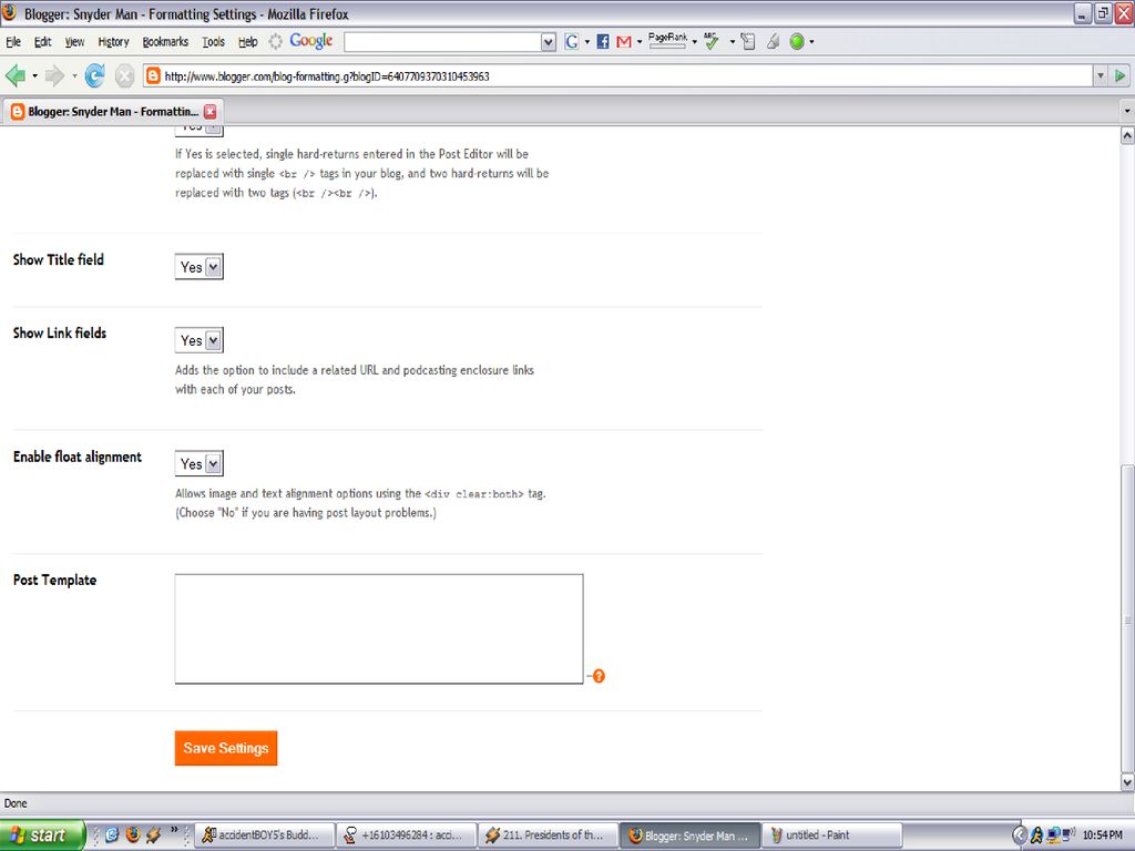 Once you get to the bottom of your screen, move the mouse down to the ORANGE box where it says Save Settings.