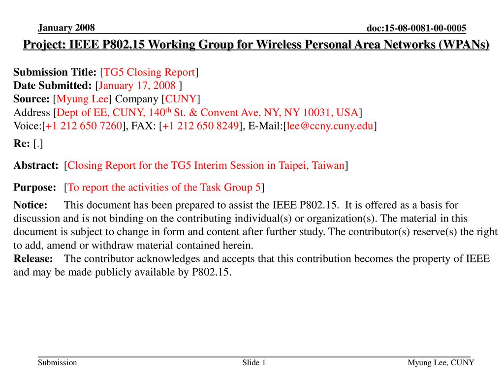 doc: xyz January Project: IEEE P Working Group for Wireless Personal Area Networks (WPANs)
