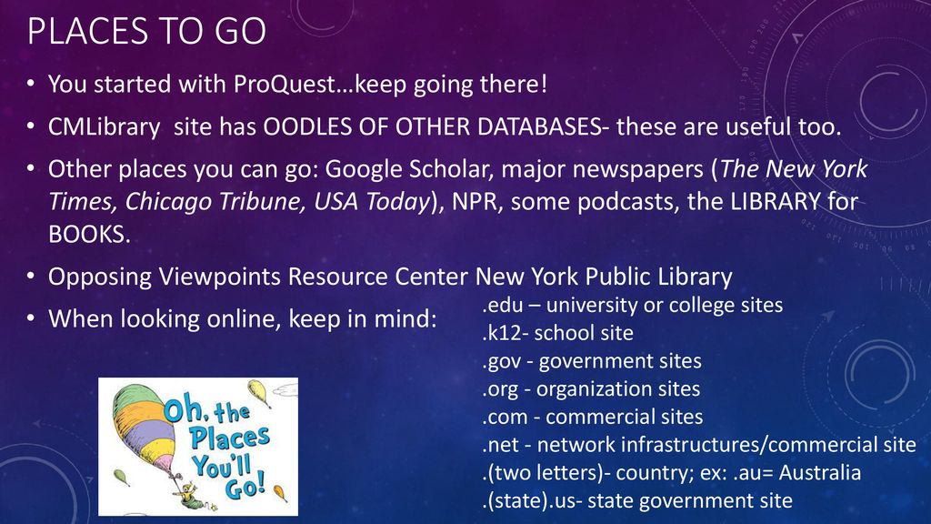 Places to go You started with ProQuest…keep going there!