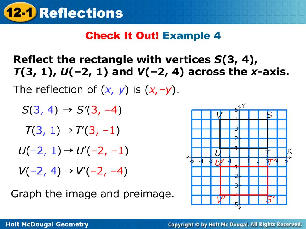 Drill Monday 9 28 Find The Coordinates Of The Image Of Abc With Vertices A 3 4 B 1 4 And C 5 2 After Each Reflection 1 Across The X Axis Ppt Download