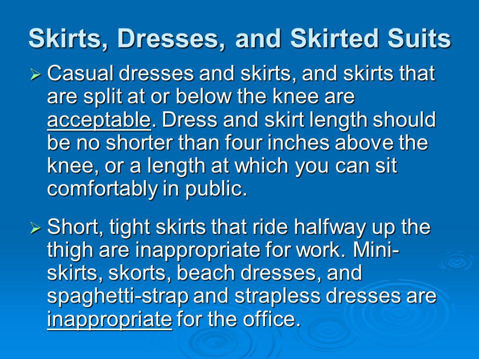 Skirts, Dresses, and Skirted Suits