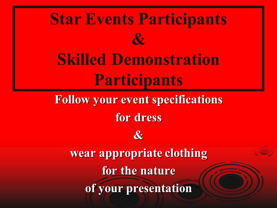 Star Events Participants & Skilled Demonstration Participants