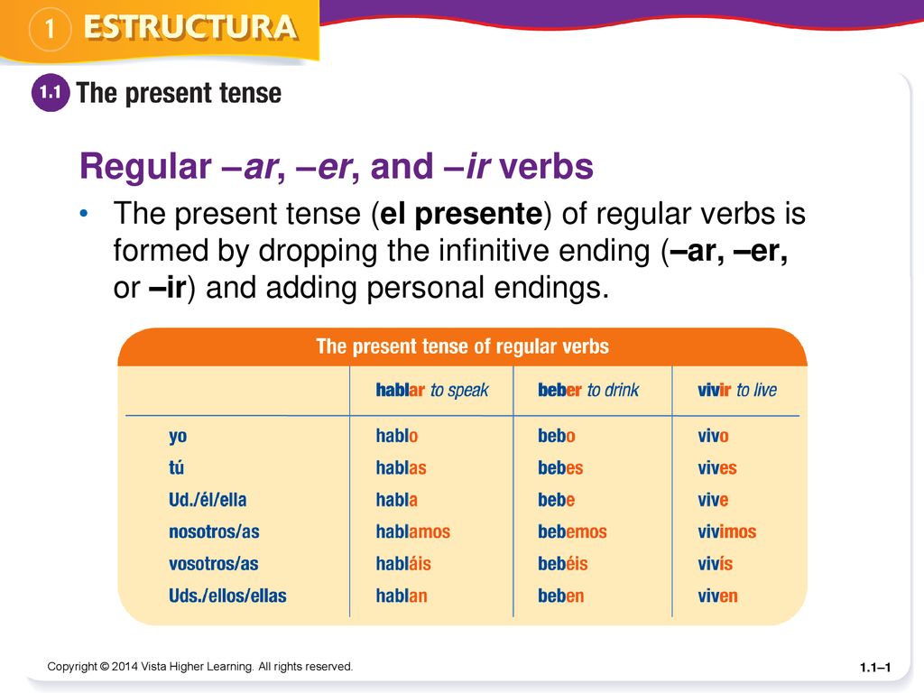 Regular -ar, -er, and -ir verbs.