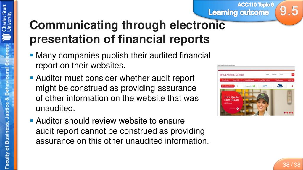 Communicating through electronic presentation of financial reports