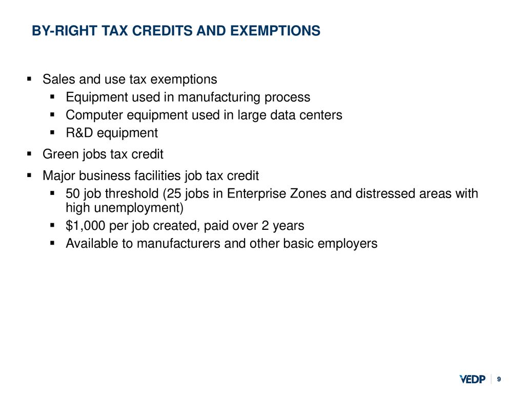 BY-RIGHT Tax Credits and Exemptions
