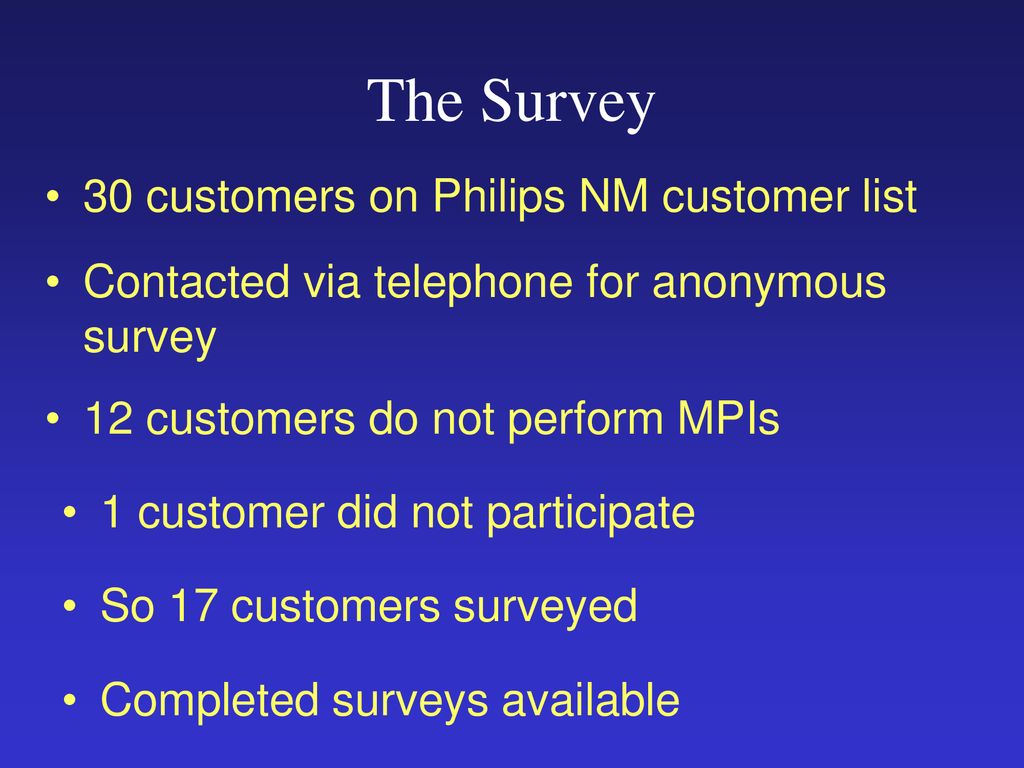 The Survey 30 customers on Philips NM customer list
