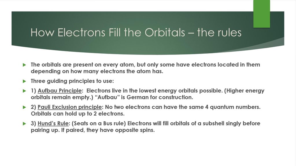How Electrons Fill the Orbitals – the rules