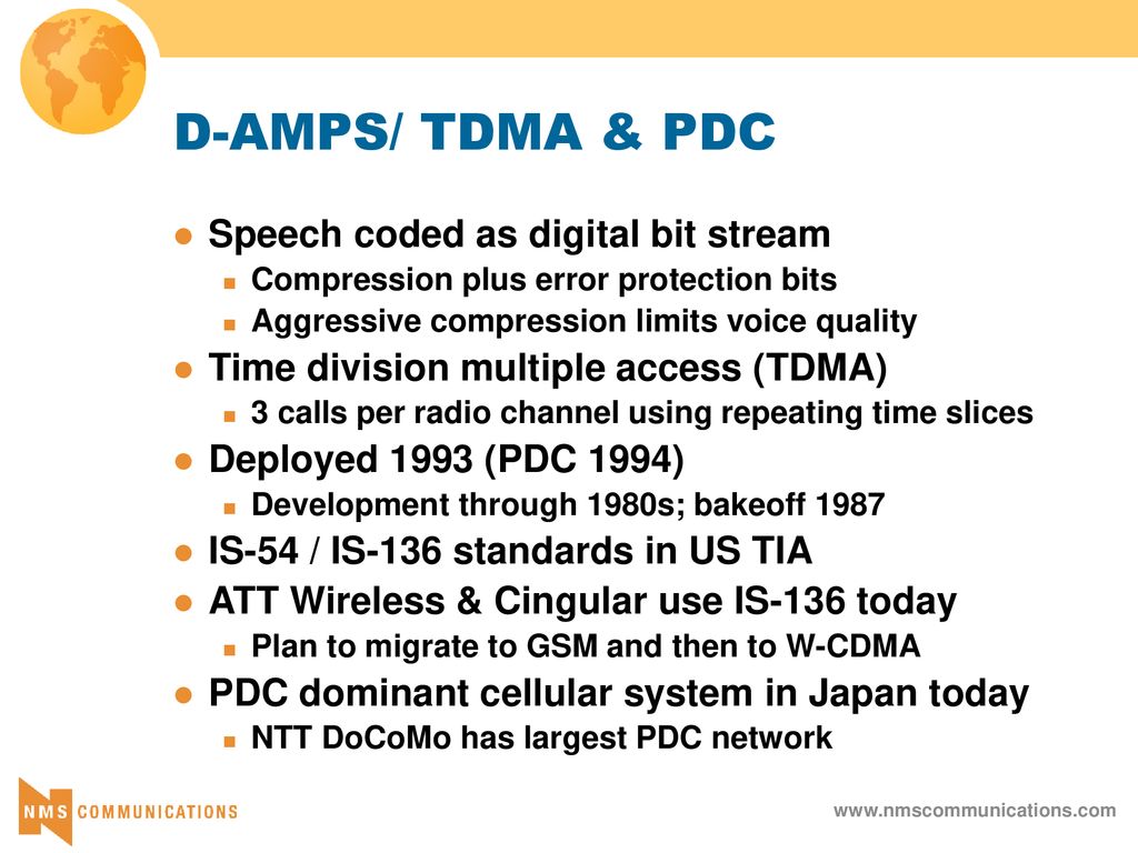 D-AMPS/ TDMA & PDC Speech coded as digital bit stream