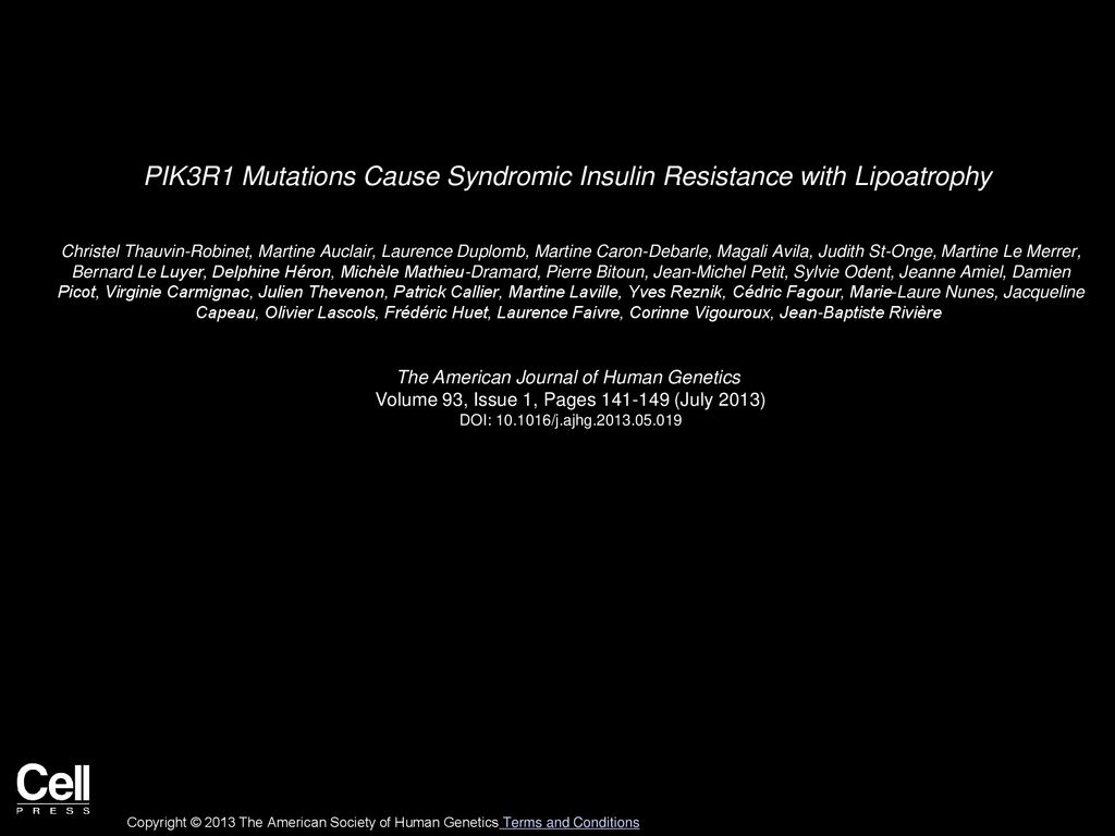 PIK3R1 Mutations Cause Syndromic Insulin Resistance with Lipoatrophy - ppt  download