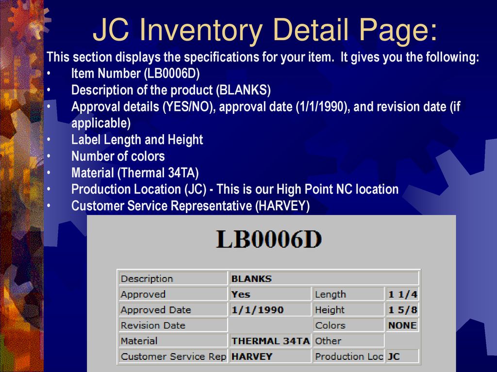 JC Inventory Detail Page: