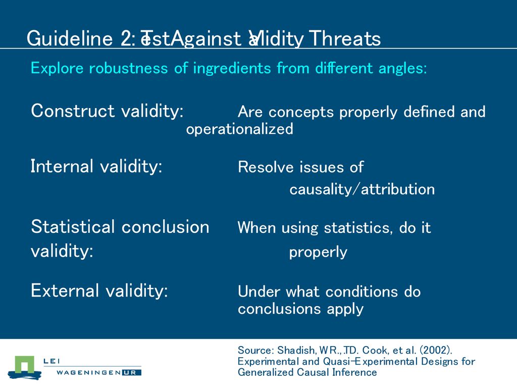 Guideline 2: Test Against Validity Threats