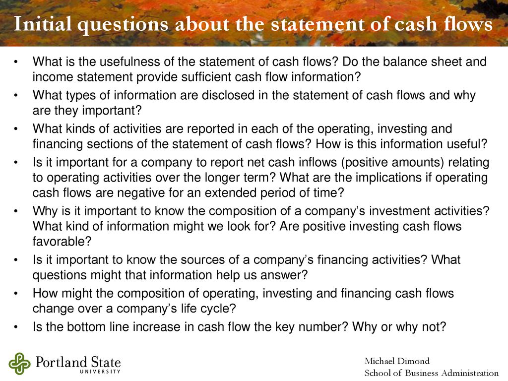 Initial questions about the statement of cash flows