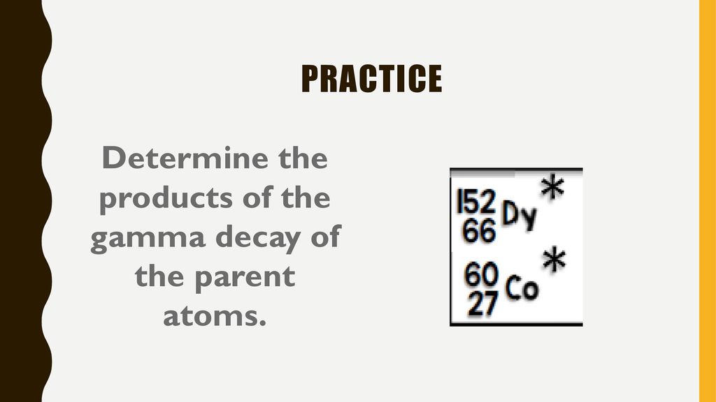 Determine the products of the gamma decay of the parent atoms.