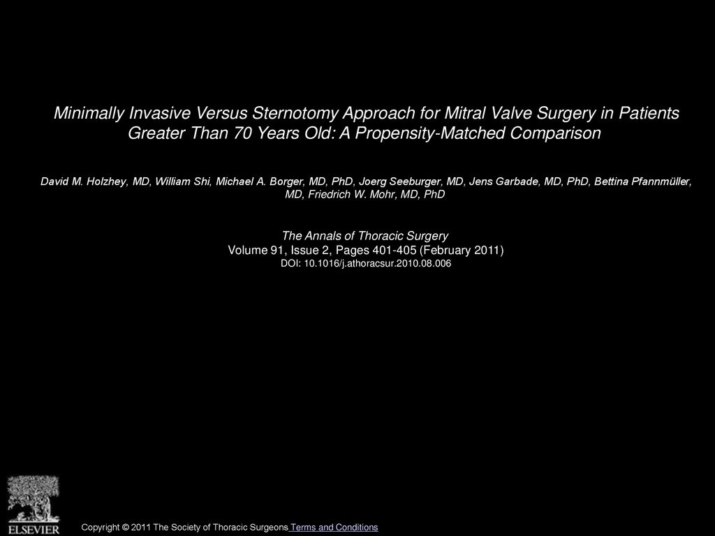 Minimally Invasive Versus Sternotomy Approach for Mitral Valve Surgery in Patients Greater Than 70 Years Old: A Propensity-Matched Comparison