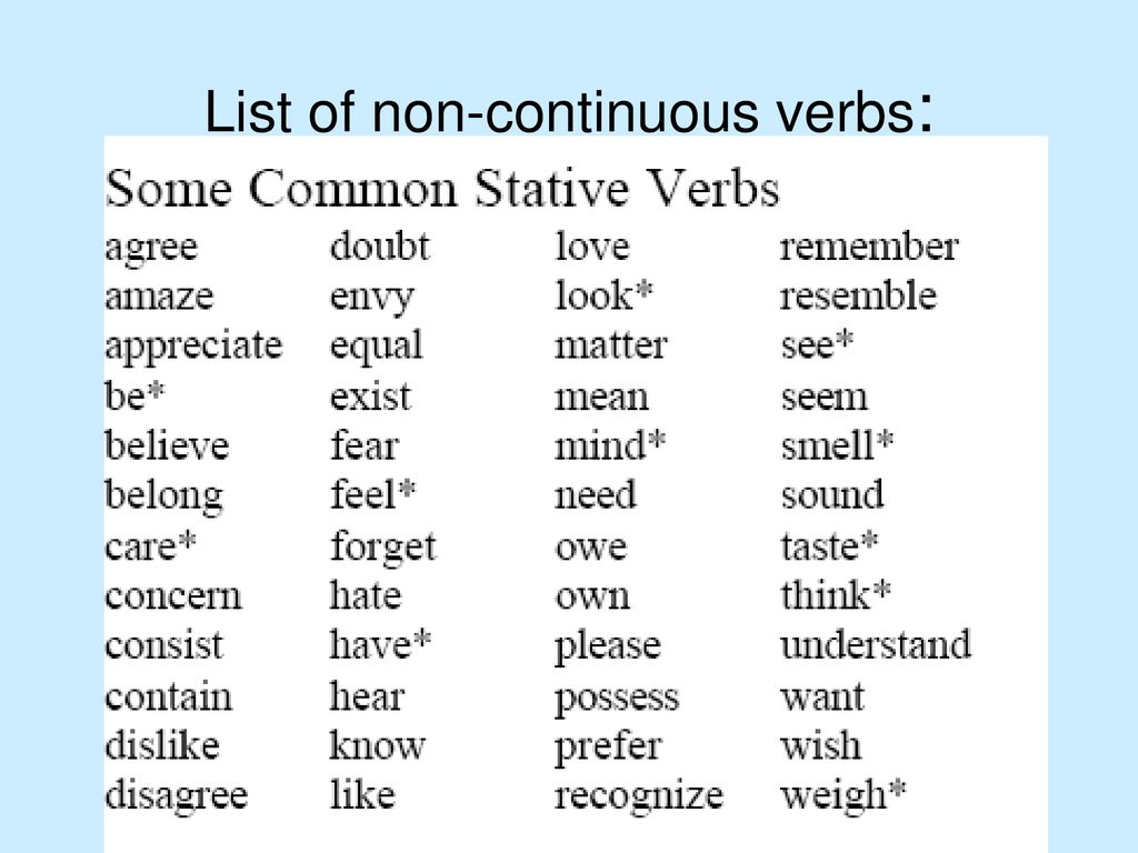 Non continuous verbs. Стативные глаголы в английском. Stative verbs таблица. State verbs в present Continuous. State verbs глаголы состояний.