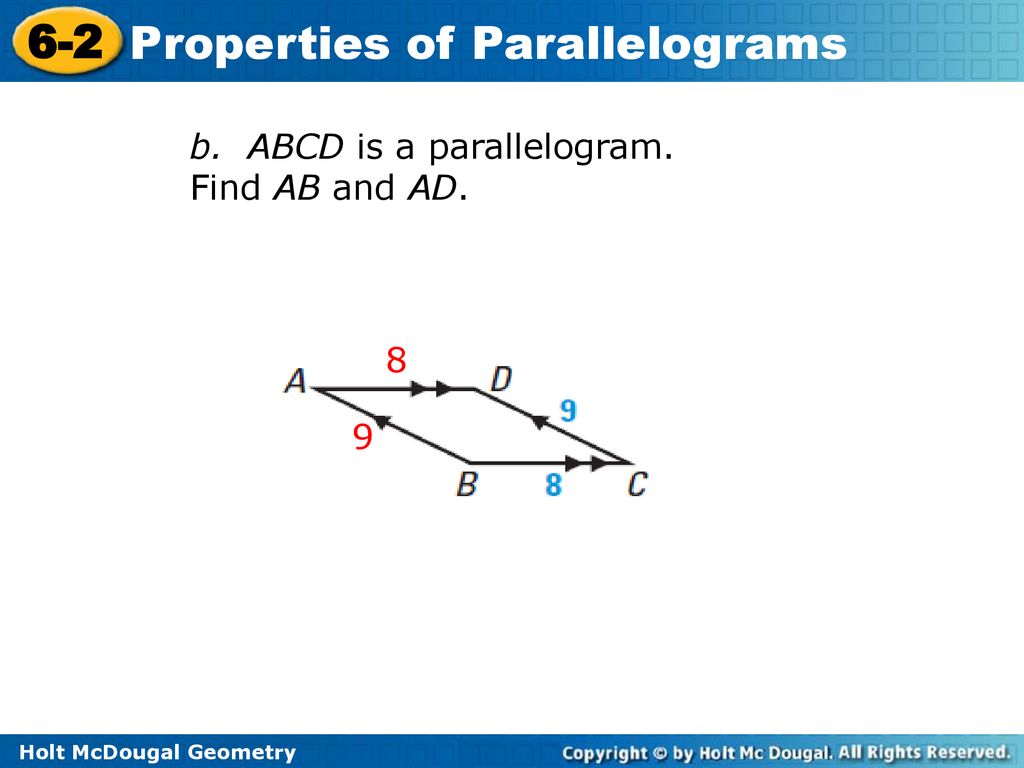b. ABCD is a parallelogram. Find AB and AD.