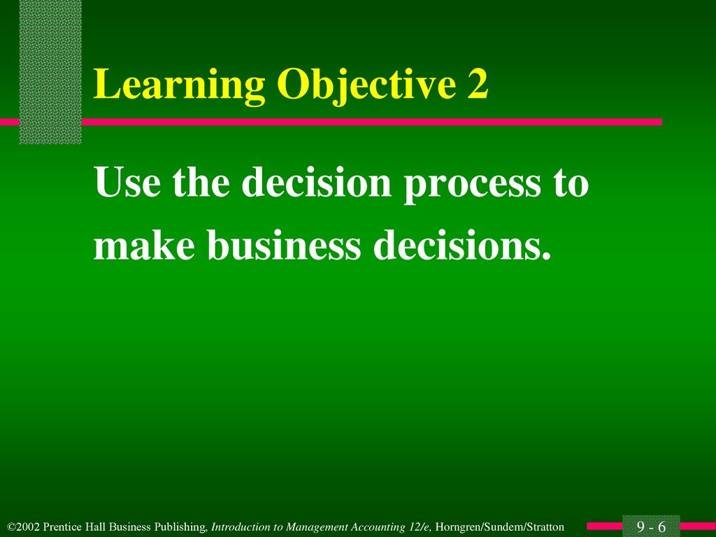 Learning Objective 2 Use the decision process to make business decisions.