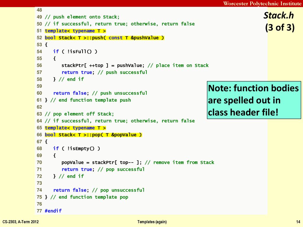 Templates (again) Professor Hugh C. Lauer CS-2303, System Programming ...